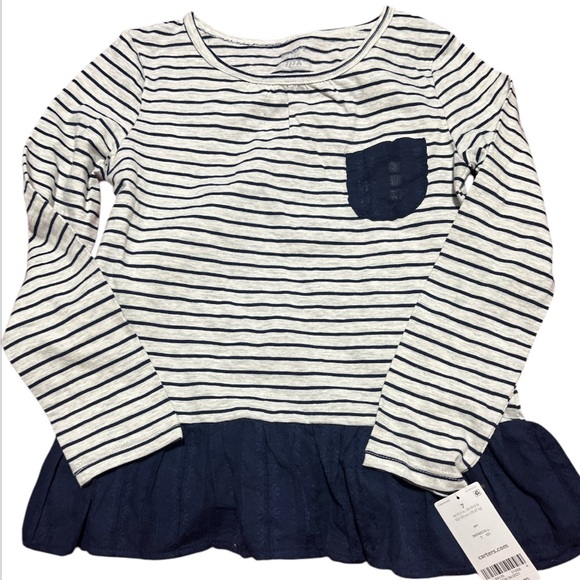 Carter’s Other - NWT Girls Striped Long Sleeve Peplum Top with Navy Ruffle- Size 7
